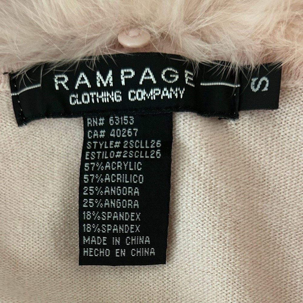 VTG Y2K Rampage Light Pink Faux Fur Collar Cropped Cardigan Small Paris Hilton - Picture 4 of 6